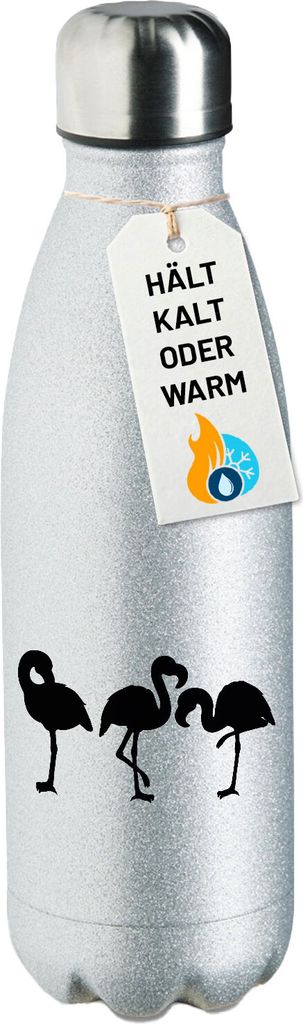 Huuraa Trinkflasche Flamingos Silhouette 500ml Silver Edelstahl Wasserflasche Trinkflasche Geschenkidee