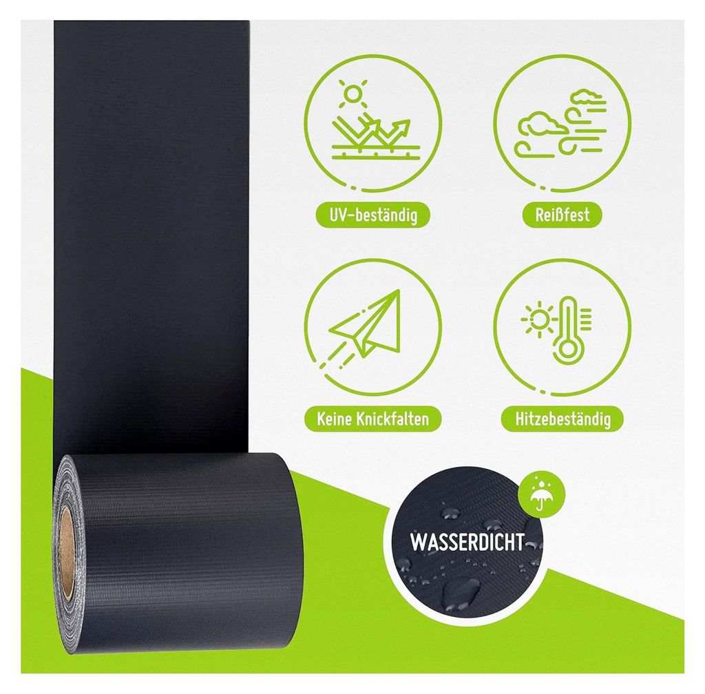 Sichtschutzstreifen für Doppelstabmattenzaun - Gartenzaun I 50m x 19cm inkl. 30 Clips I Anthrazit I PVC Sichtschutz