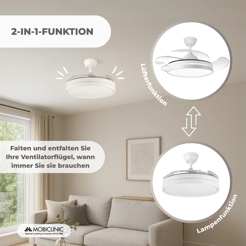 Ventilateur de plafond 6 vitesses Mobiclinic Oasis télécommandé 3 modes LED - 3