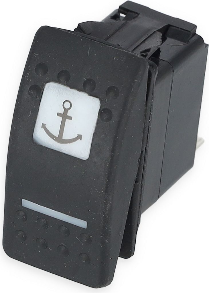 LED Kippschalter, ON-OFF, mit Schaltersymbolen, max. Belastung 25 Amp. bei 12 Volt Symbol: Ankerwinde