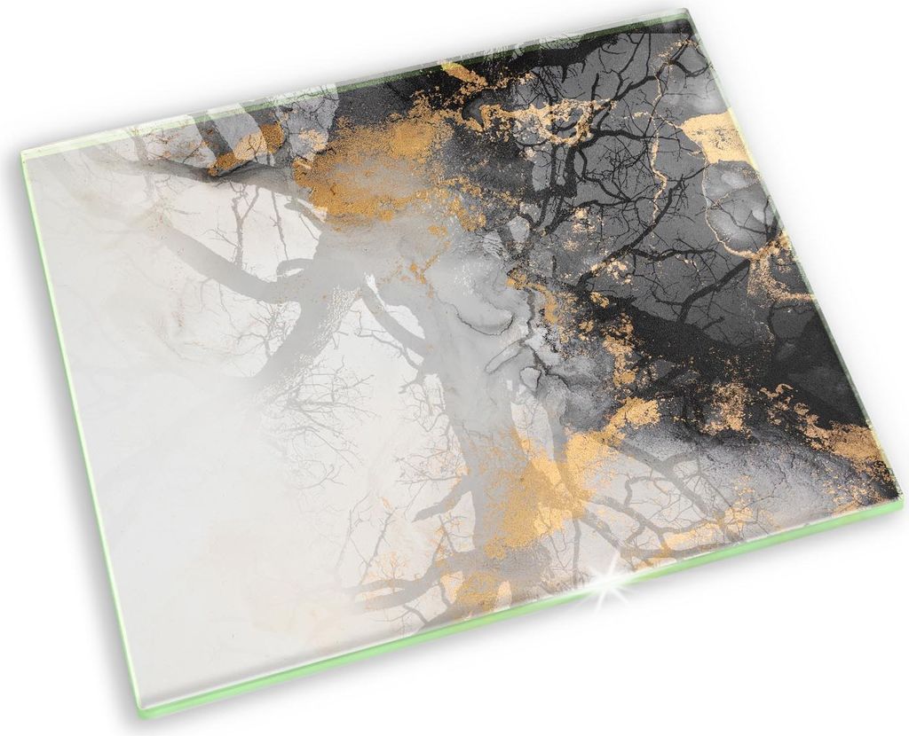 Glasplatte für Grabkerzen Gummifüße Glas Motiv - 60x52 cm - Abstraktion mit Gold