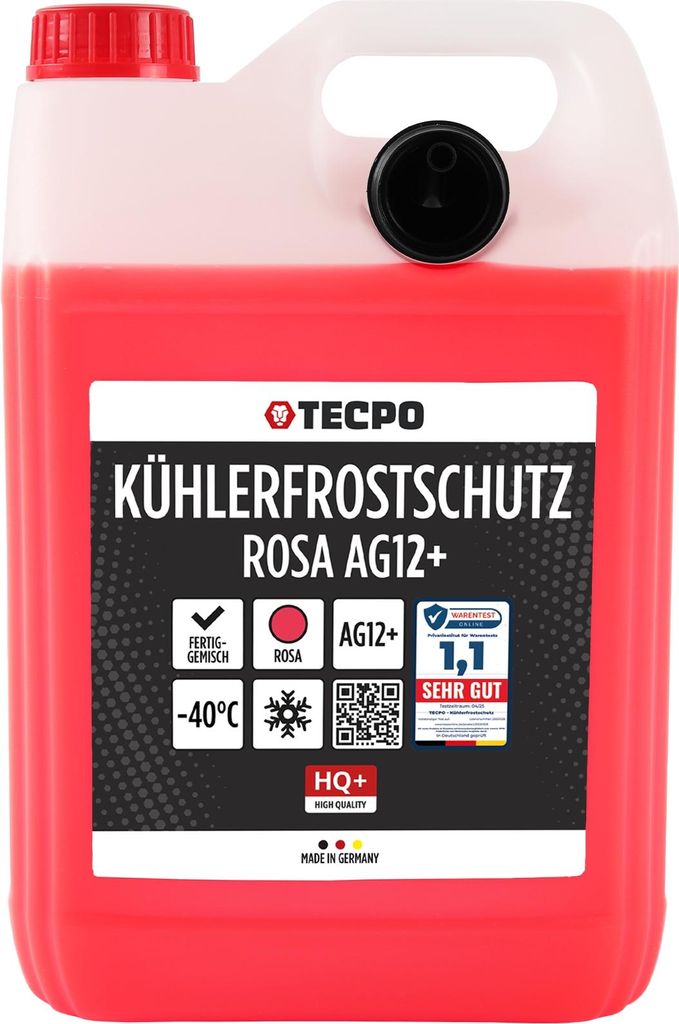 TECPO Kühlerfrostschutz G12+ bis -40° | 5 Liter | Kühlflüssigkeit Auto | G12 Kühlmittel Auto | Gebrauchsfertig