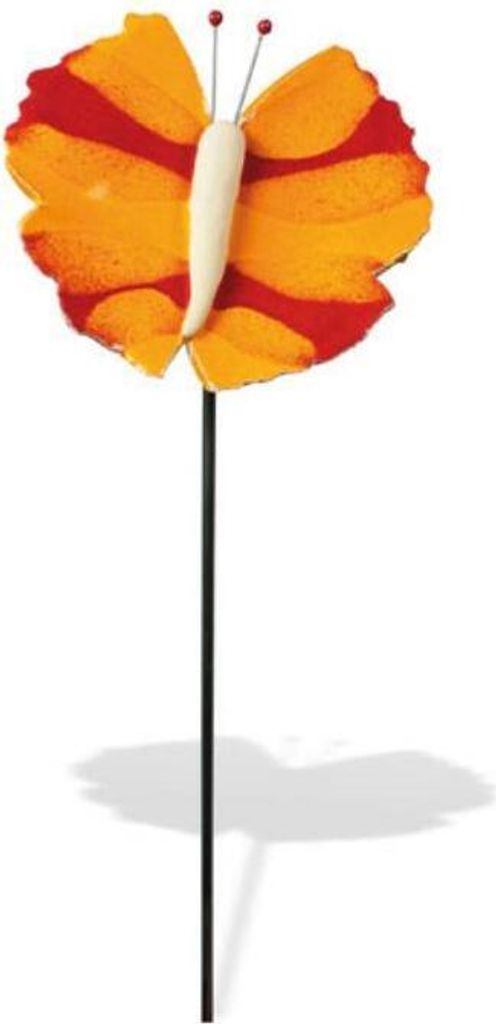 Keramikschmetterling rot-orange 15/50cm Handarbeit Garten Deko