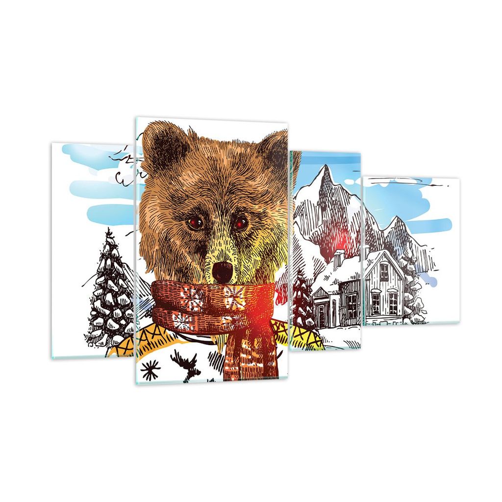 Bilder auf glas - Bär Berge Kinder Winter - 120x70cm - Glasbilder - Wandbilder - Kunstdruck - zum Aufhängen bereit - Wanddekoration aus Glas - Gl...