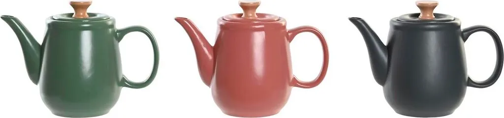 Théière DKD Home Decor en Faïence Vert et Rose Naturel 1 L - 3 Pièces
