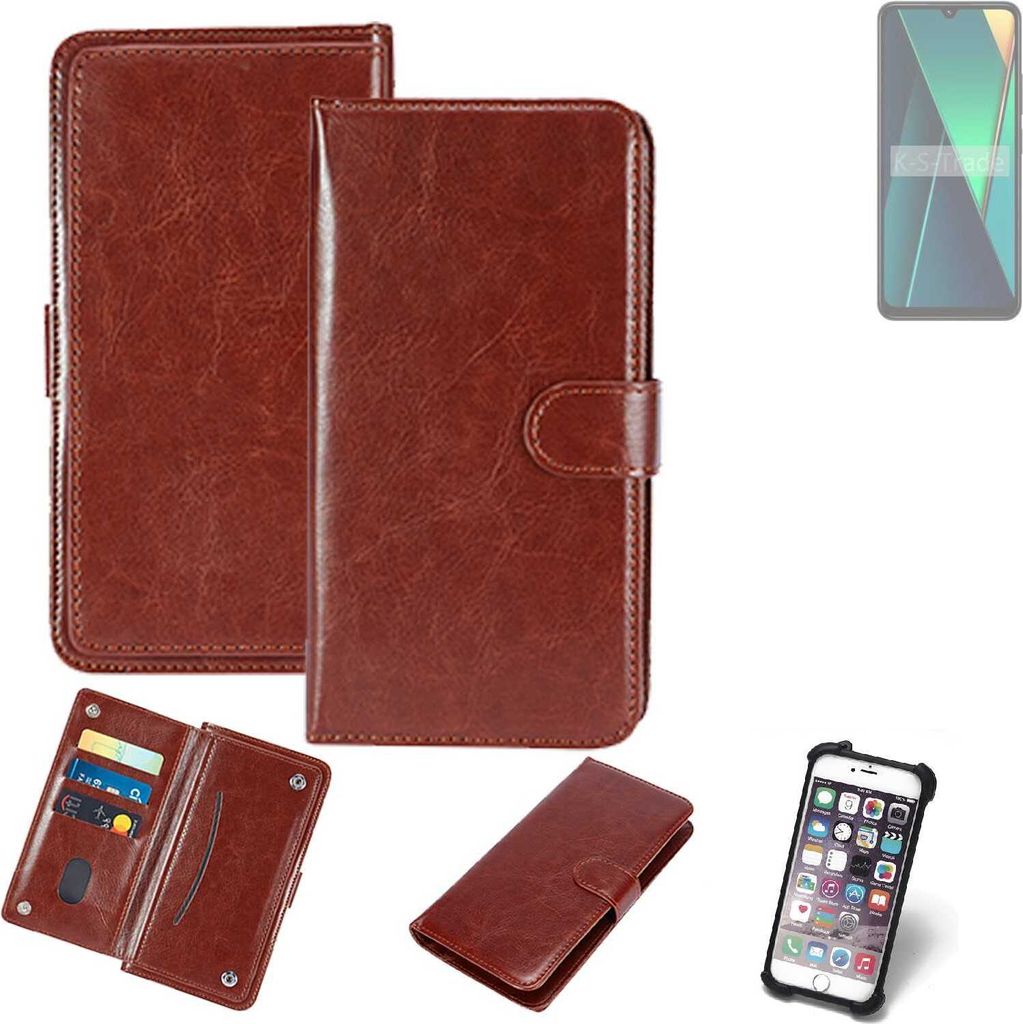 K-S-Trade 360° Hülle kompatibel mit POCO C75 braun Kunstleder Case BookCase WalletCase Kunstlederederhülle Handyhülle, Rundumschutz Bumper (1x)