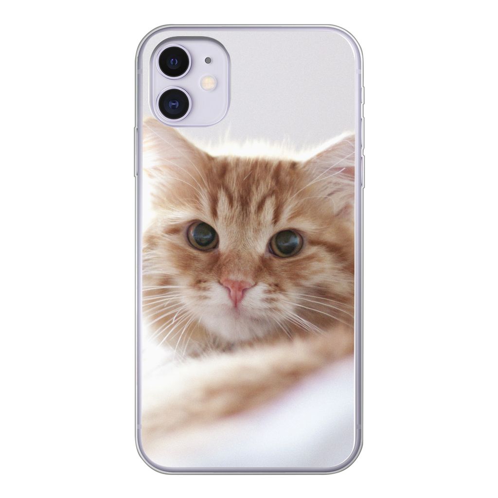 MuchoWow Handyhülle Schutzhülle Hülle für iPhone 11 Katze - Rot - Bett - Mädchen - Kinder - Jungen Silikon Softcase Handy Hülle - Handytasche