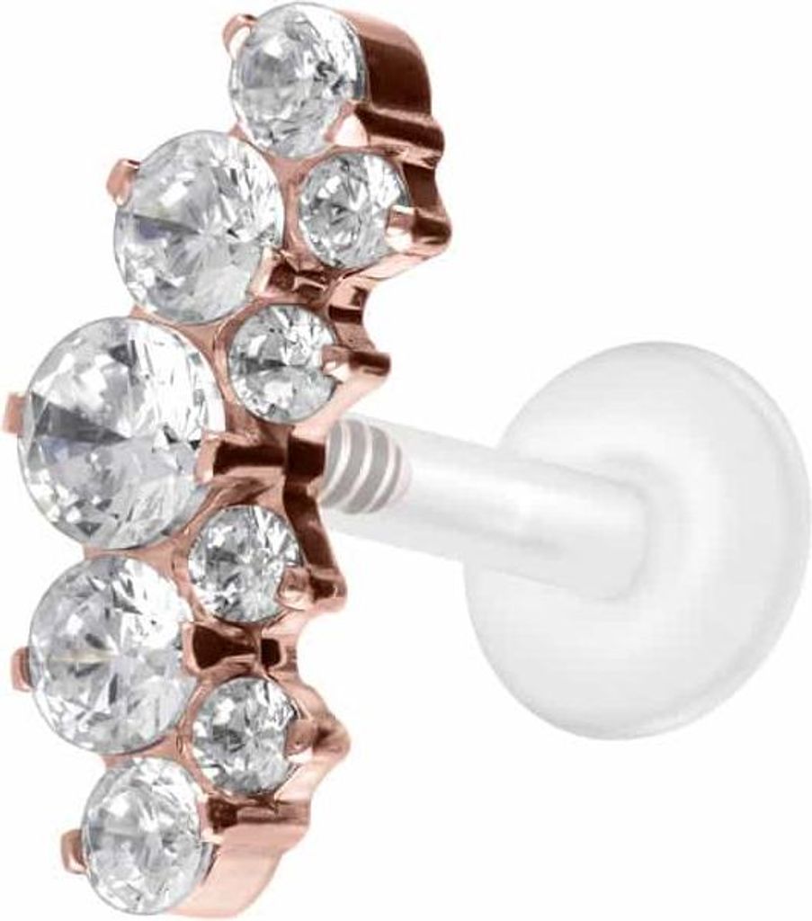 Ohrpiercing, Nasenpiercing PTFE Labret mit Innengewinde + Titan-Aufsatz KRISTALLBOGEN RoséGold Stablänge: 8mm | Stabstärke: 1,2mm