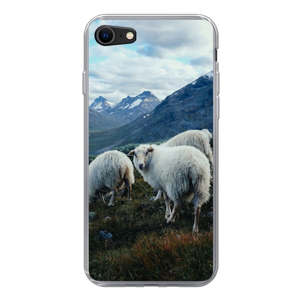 MuchoWow Handyhülle Schutzhülle Hülle für iPhone SE 2022 Schafe - Natur - Berge Silikon Softcase Handy Hülle - Schutzhülle