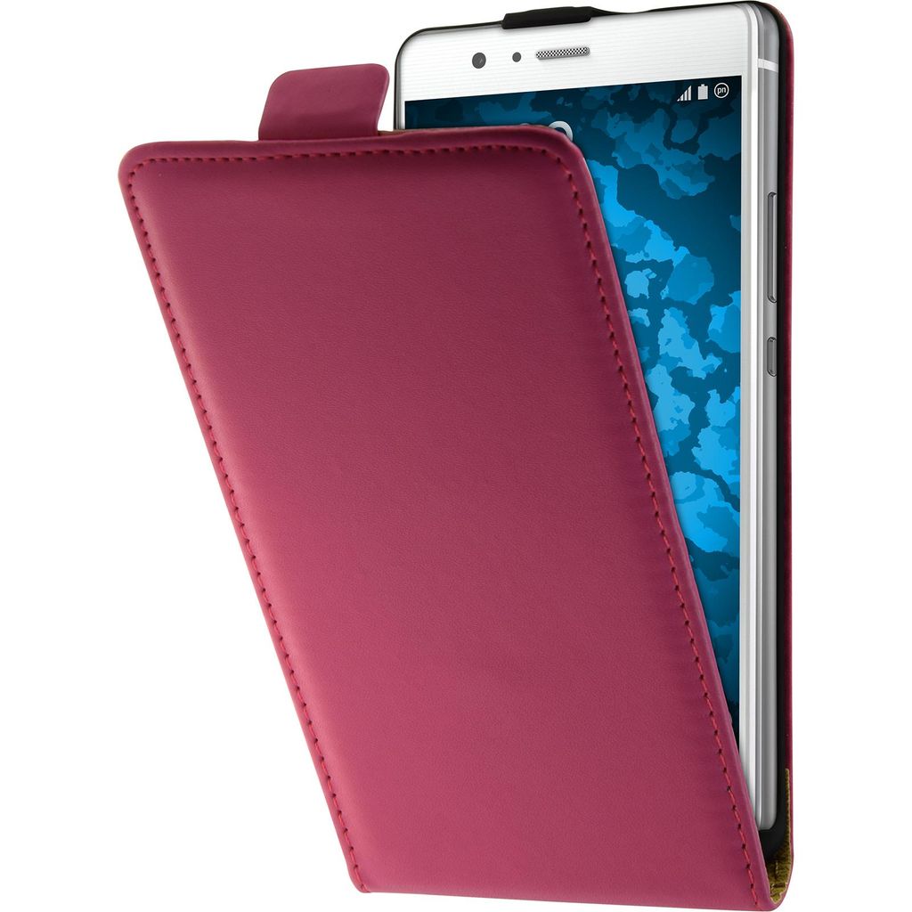 PhoneNatic Kunst-Lederhülle kompatibel mit Huawei P9 Lite - Flip-Case pink + 2 Schutzfolien