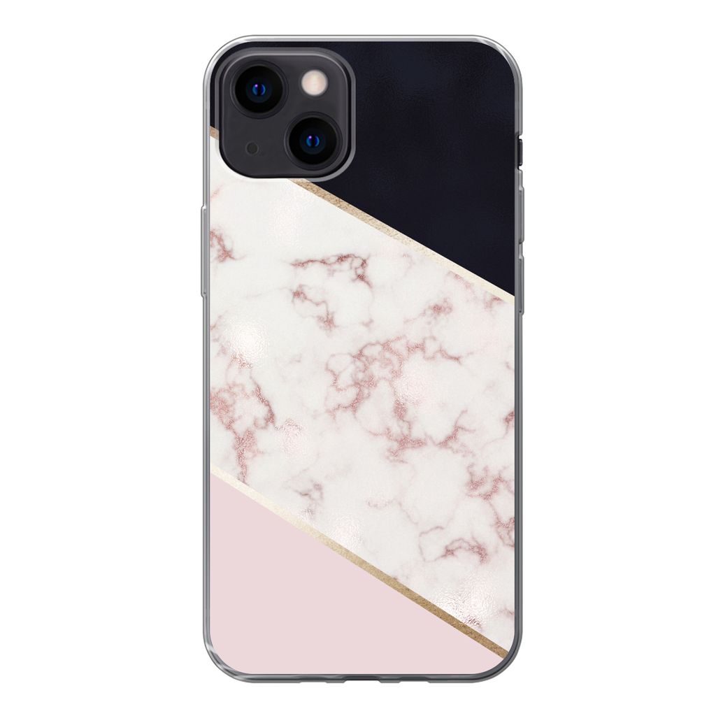 MuchoWow Handyhülle Schutzhülle Hülle für iPhone 13 Marmor - Roségold - Luxus Silikon Softcase Handy Hülle - Karteninhaber