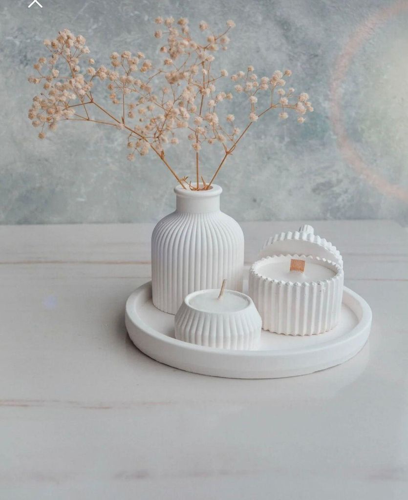 Evila Originals, Ers1271, Kerzenset (5-teilig), Weiß, 100% BETON, 18 x 18 cm