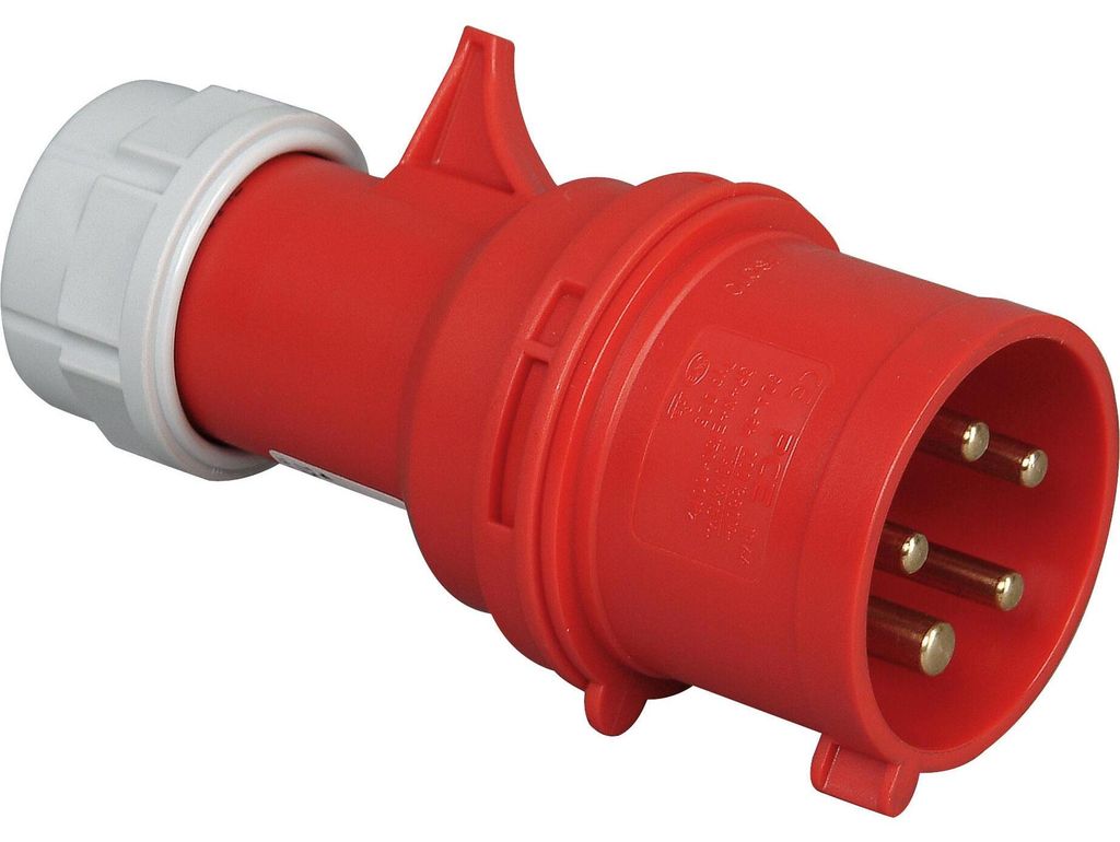 CEE-Stecker, 5p, 16A, IP44, 400V (50+60Hz) rot, 6h, Schraubklemme, gerade, Kunststoff, Verschraubung
