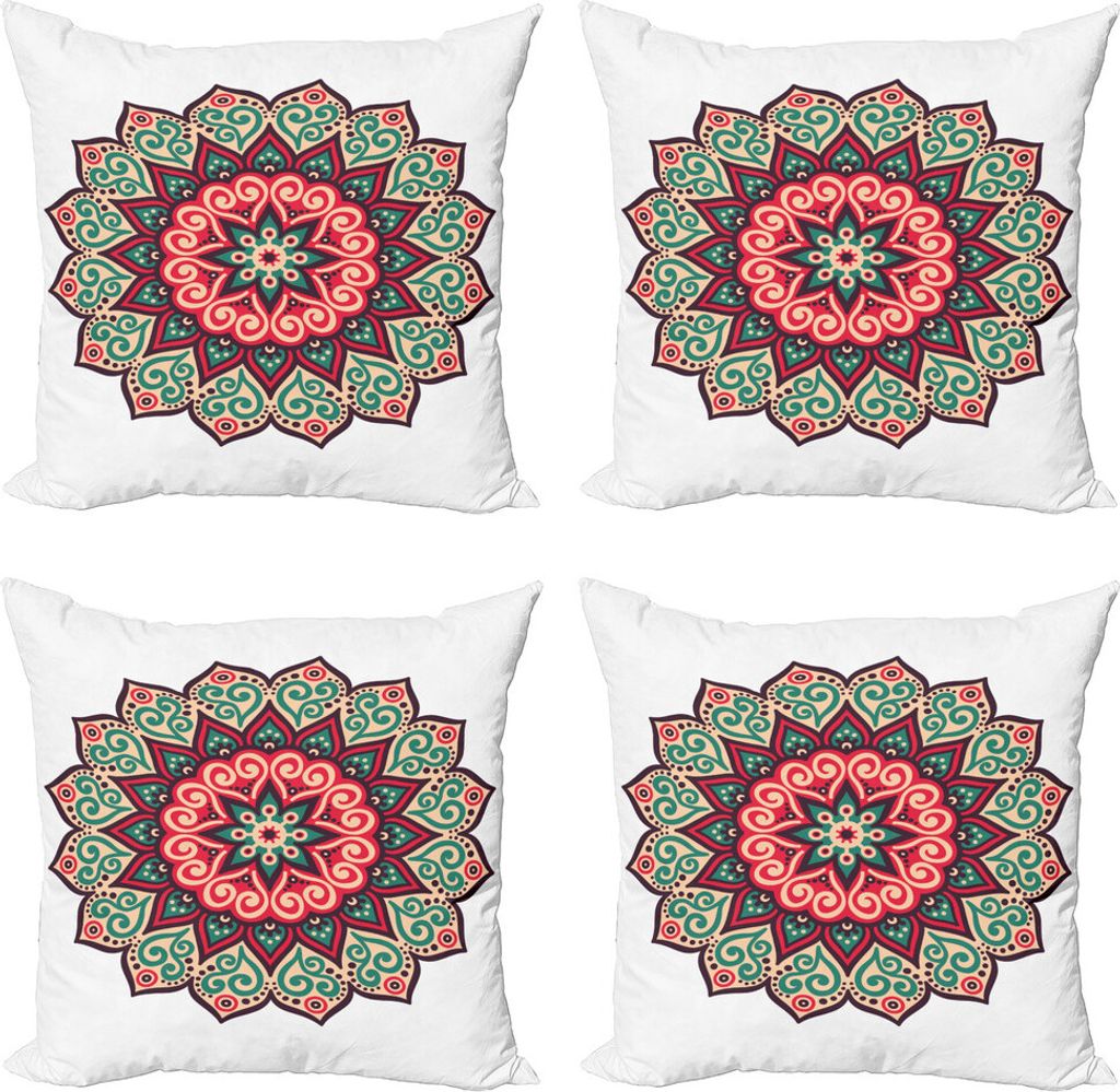 ABAKUHAUS asiatisch Kissenbezug Set (4 Stück), Retro Traditionelle Mandala, Moderner Doppelseitiger Digitaldruck, 45 cm x 45 cm, Mehrfarbig