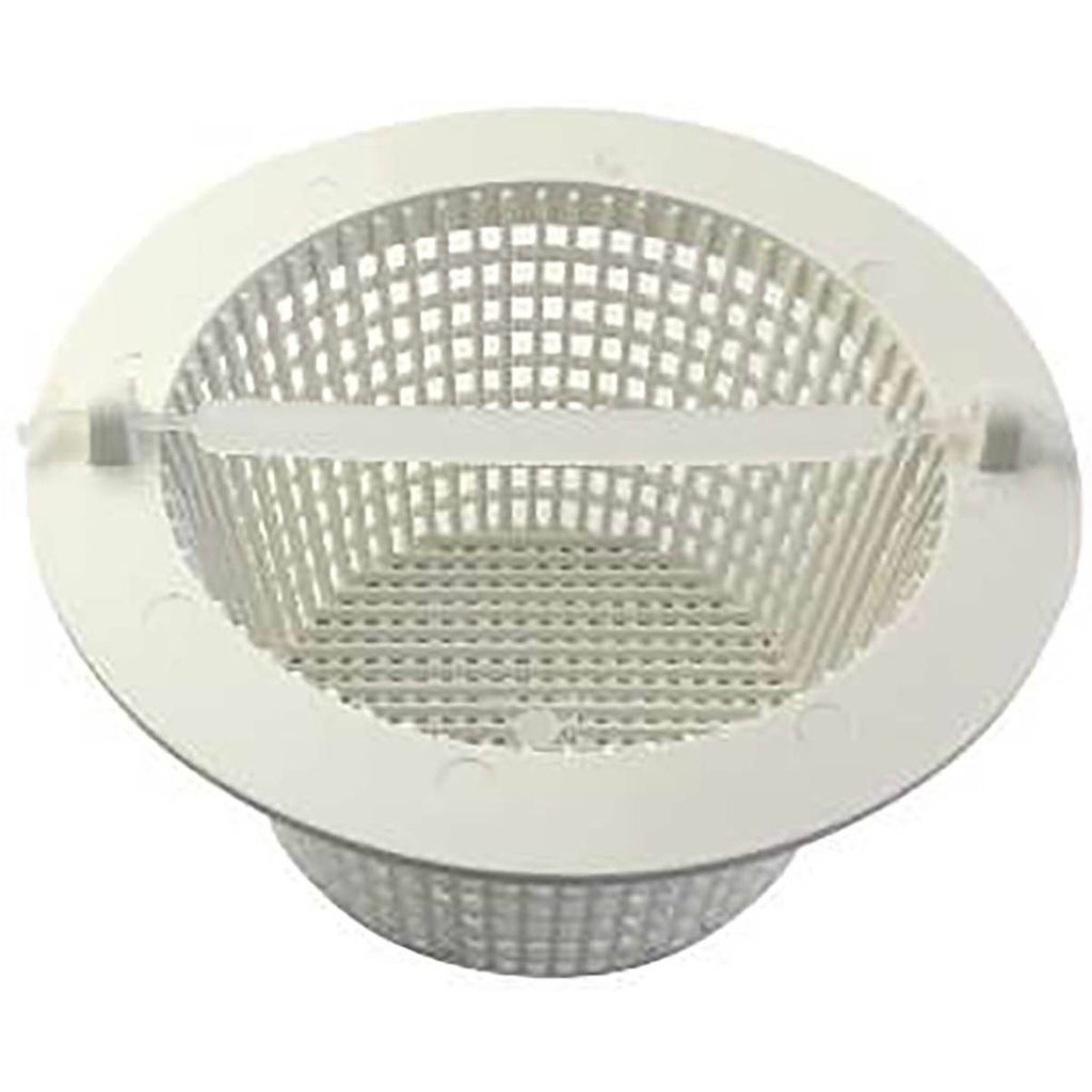 A white skimmer basket for a pool.