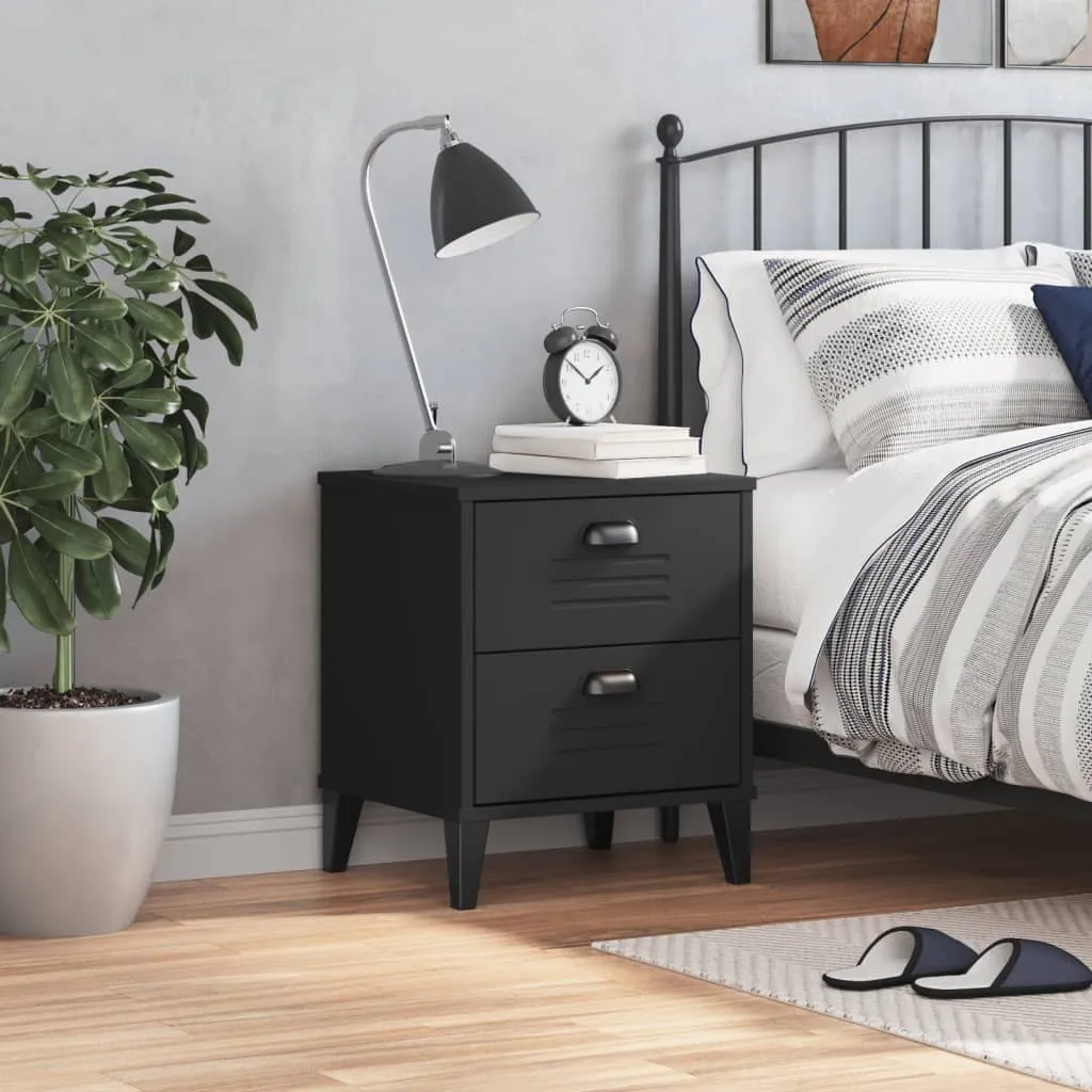 Table de chevet VIKEN Noire mate - Structure bois robuste et durable