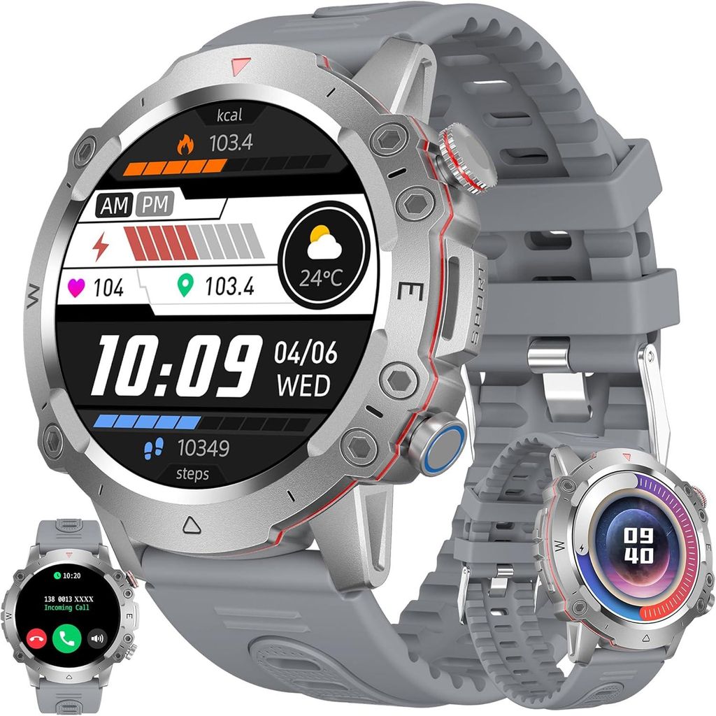 ZPIMY Smartwatch Herren 1.46 Inch AMOLED Fitness Uhr mit Telefonfunktion 100+ Sportmodi 5ATM wasserdicht Herzfrequenz SpO2 Schlafmonitor