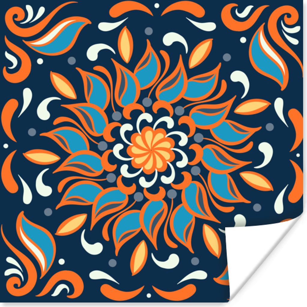 MuchoWow Poster Sonnenblume - Blau - Orange - Quadratisch 30x30 cm - Wandposter - Printing