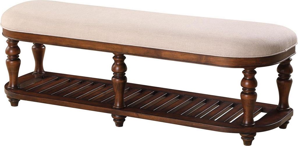 Hocker Polsterhocker Fuß Möbel Wohnen Sitzbänke Sitz Leder Beige Design Textil