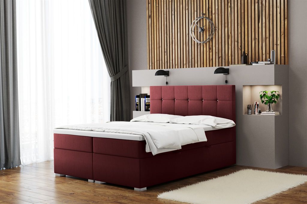 Boxspringbett Schlafzimmerbett ABELT 120x220cm in Stoff Matt Velvet Weinrot