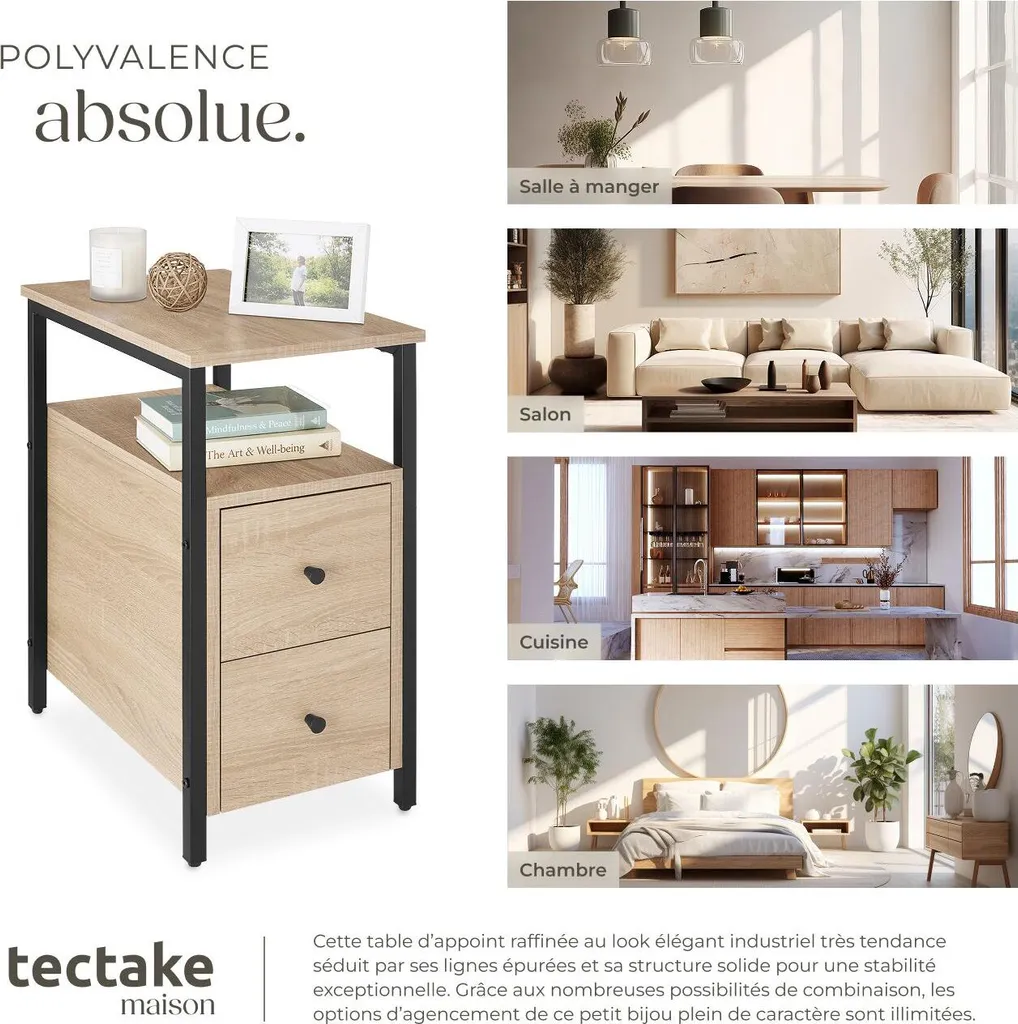 Table de chevet robuste en chêne Sonoma avec structure métal 61cm - 7