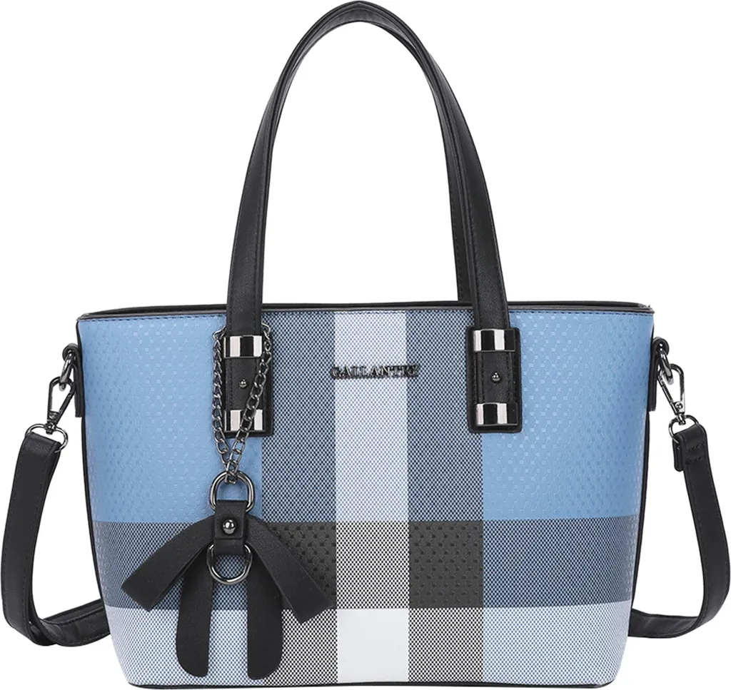 Mini sac femme motif carreaux Gallantry noir bleu et anse rigide