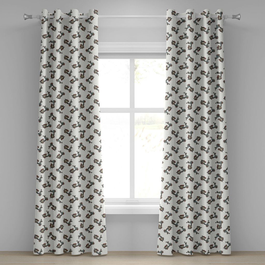ABAKUHAUS Motorrad Ösenvorhang, Retro-Stil handgezeichnete tiefen Deck Roller Ledersitz, Dekorative 2-Panel-Fenstervorhänge, 280 cm x 260 cm, Man...