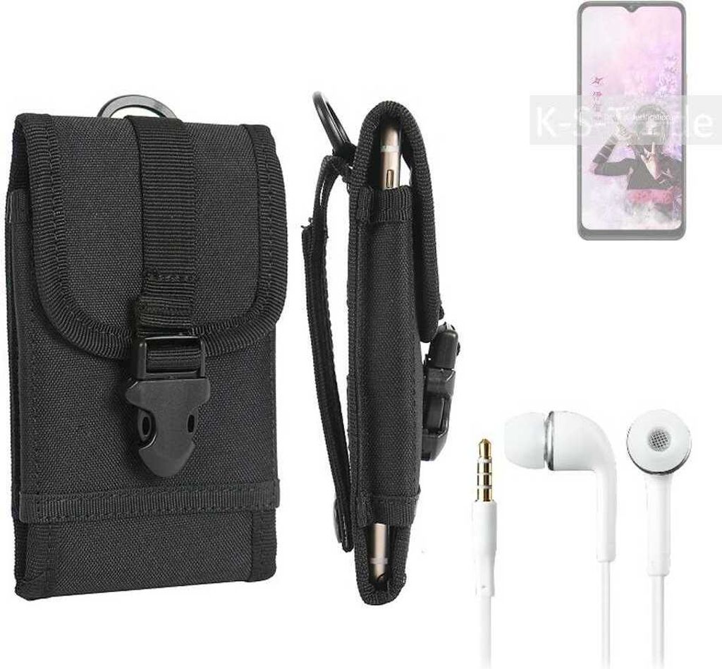 K-S-Trade Holster Schutz Hülle kompatibel mit Sharp Aquos V6 5G Gürteltasche Handy Hülle Tasche outdoor Seitentasche schwarz 1x + Kopfhörer