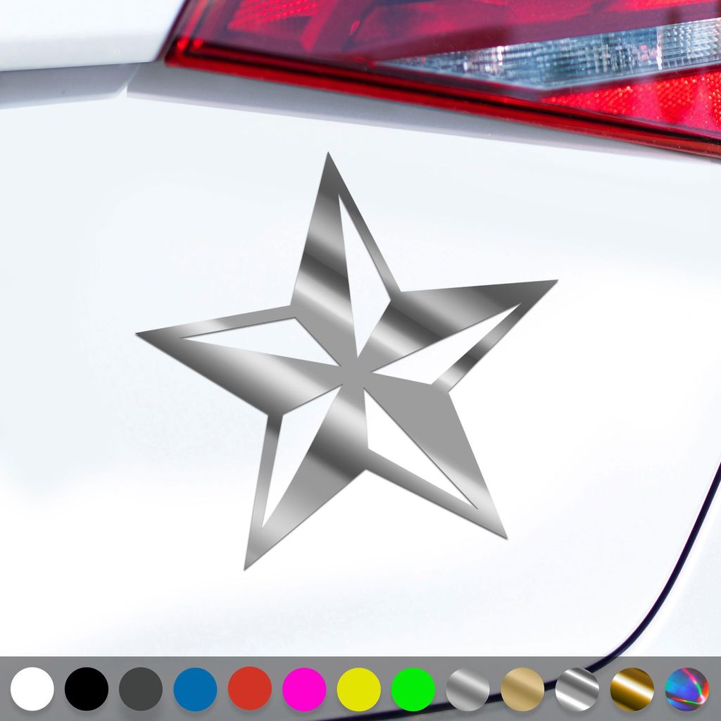 PantherPixel Stern Aufkleber Nautischer Kompass Seefahrt Sticker Auto Geschenkidee Farbe Chrom-Silber