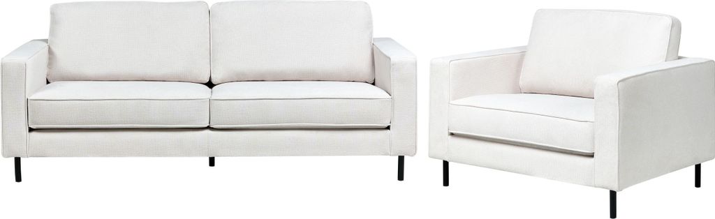 BELIANI Sofa Set Cremeweiß Stoff 3-Sitzer Sofa und Sessel mit Schwarzem Metallgestell Sitzkissen Klassisch Industrie Design Wohnzimmer-Set Sitzgruppe