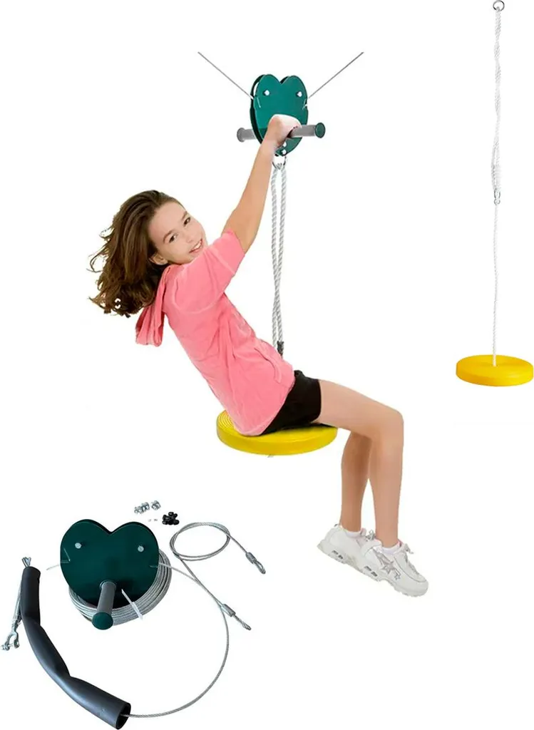 Kit Zipline Premium 25 Metri per Bambini | Verde-Giallo Max 70kg