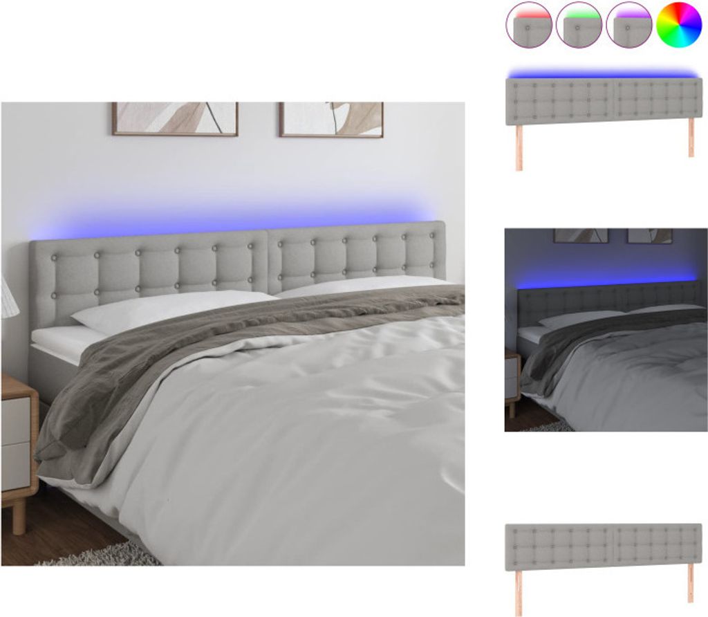 vidaXL LED Kopfteil Hellgrau 200x5x78/88 cm Stoff - Kopf- & Fußenden
