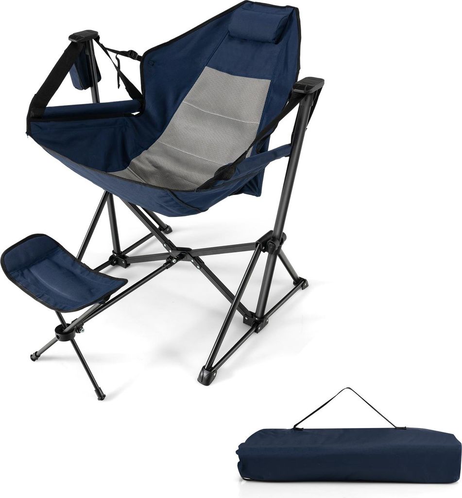 Hängematten-Campingstuhl, tragbarer, klappbarer Schaukelsessel, ausziehbarer Fußstütze, verstellbarer Rückenlehne, Kopfstütze, Getränkehalter...