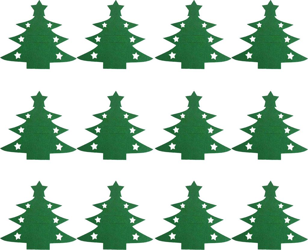 12-teiliges Weihnachtsbesteck-Set mit Weihnachtsbaum-Motiv aus Filz, waschbar und wiederverwendbar, bestehend aus Messer, Gabel und Bestecktasche z...