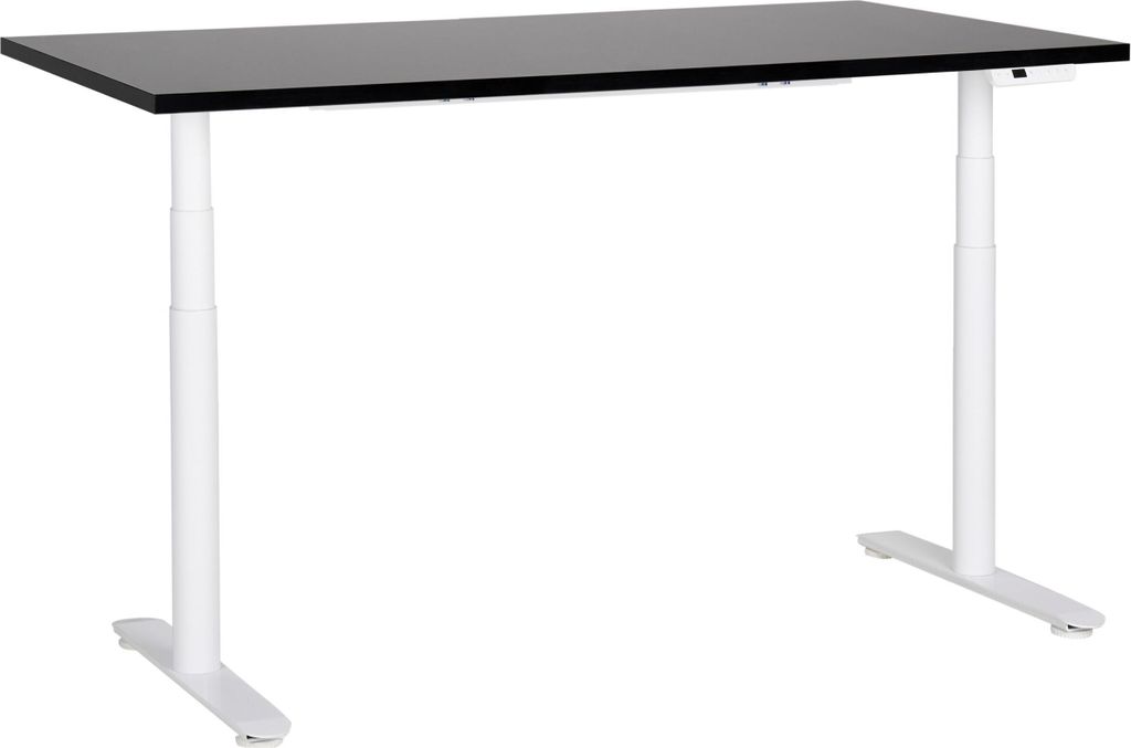 BELIANI Schreibtisch Schwarz/Weiß Melamin 160x72cm Elektrisch Höhenverstellbar Rechteckig mit USB Rundes Metallgestell Modern Büro Steh-Sitz-Tisch