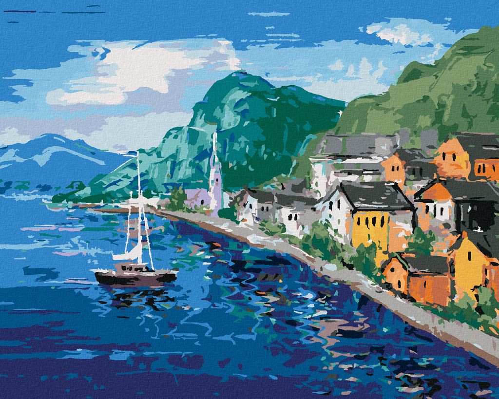 Zuty - Malen nach Zahlen - DIE KÜSTE BEI HALLSTATT IN ÖSTERREICH, 40x50 cm, ohne Keilrahmen