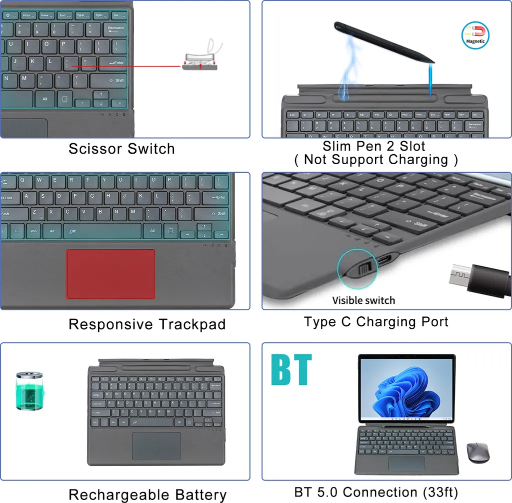 Clavier Bluetooth Ergonomique et Rétroéclairé - Batterie Longue Durée - 12