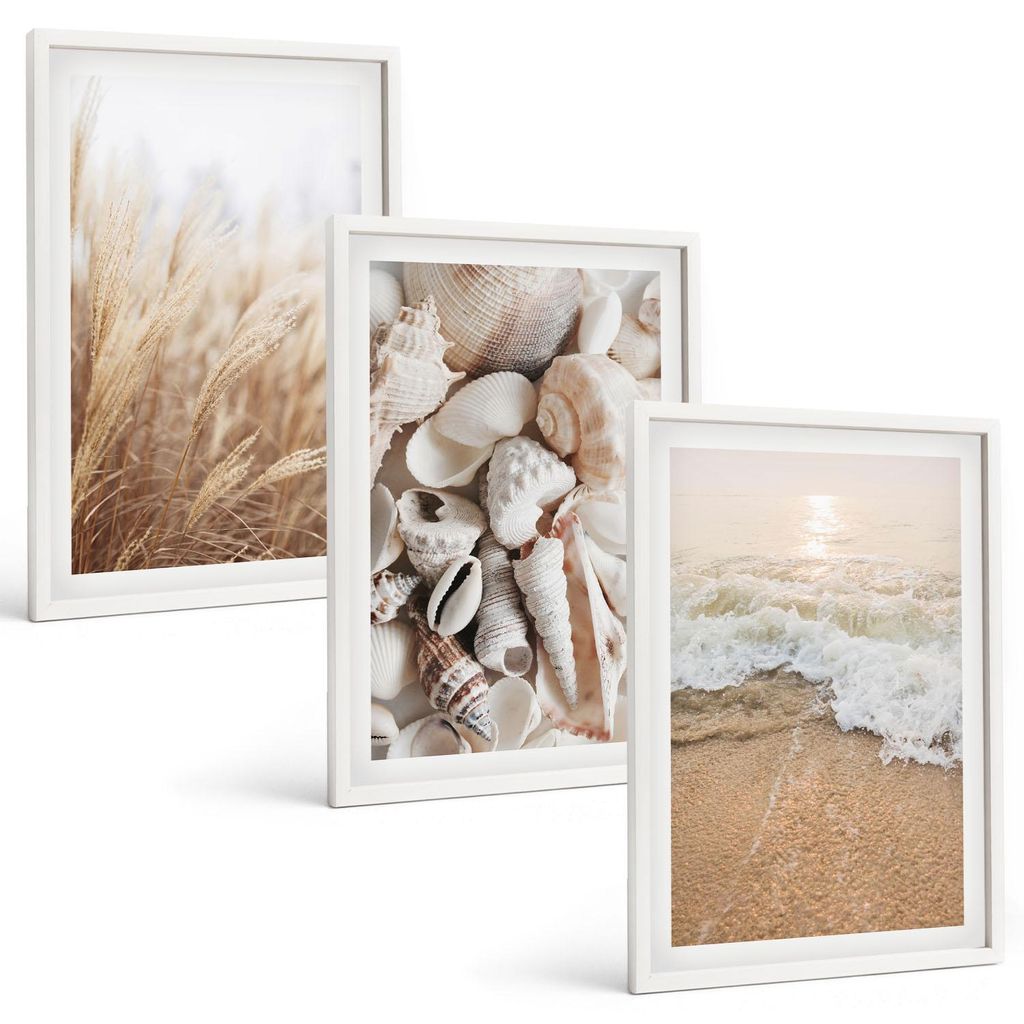Bilder Set 3-teilig im weißen Rahmen – Wandbilder 3 Stück – gerahmte Poster für Wohnzimmer, Schlafzimmer und Flur – 40x60 cm – Strandmot...