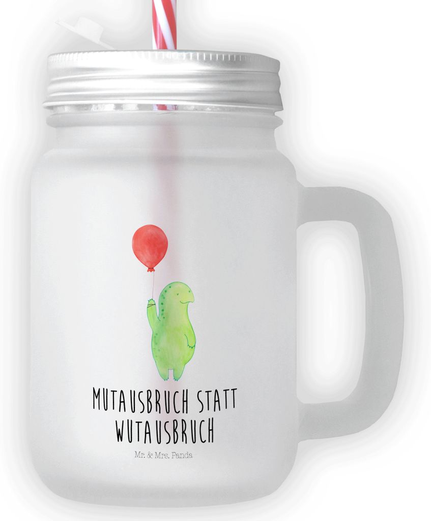 Mr. & Mrs. Panda Glas Schildkröte Luftballon - Transparent - Geschenk, Mason Jar, Motivationsspruch, mit deckel, Trinkglas, Schildkröten, Schraub...