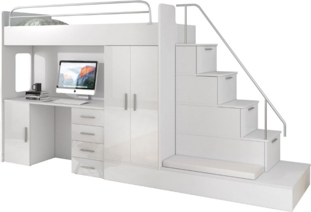 Weiß Kinder Hochbett Etagenbett Doppelstockbett Bett Hochglanz Möbel