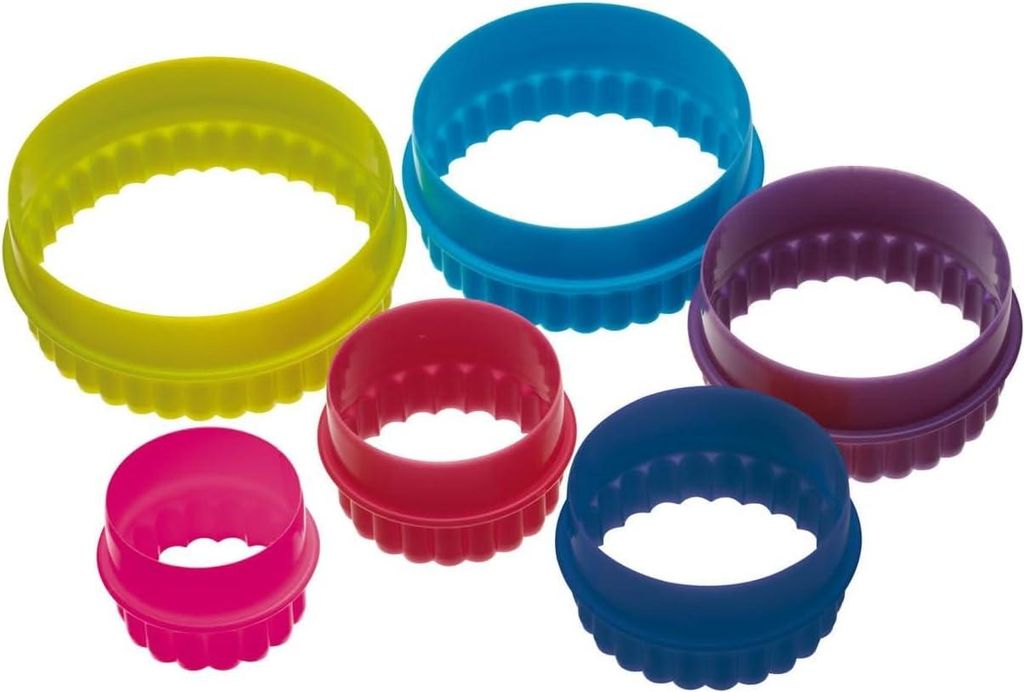 Keksausstecherset - 6-teilig - bunt - glatt und gerippt