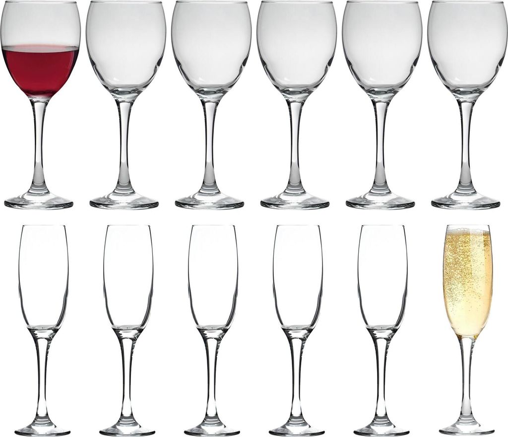 Venue 12pc Stielglas-Set - Groß Glas Rot Weiß Rose Langer Stiel Cocktailparty Trinkbecher Geschenkset - by LAV