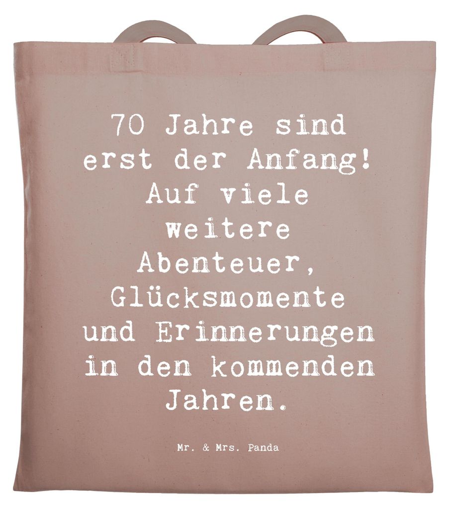 Mr. & Mrs. Panda Shopping Tasche Spruch 70. Geburtstag Beginn - Braun Pastell - Geschenk, Beutel, Tote Bag, Jutebeutel, Alter, Happy Birthday, herz...
