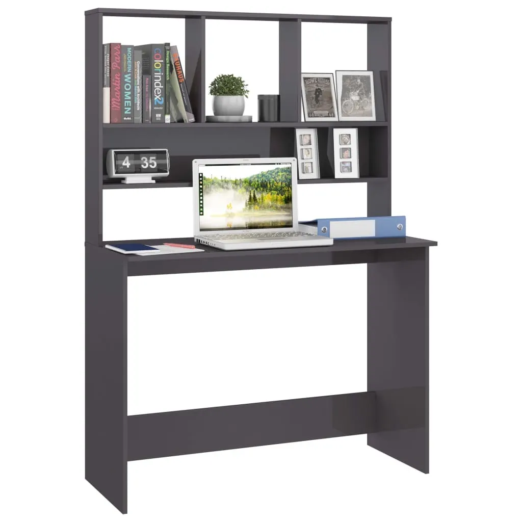 Poste de travail complet avec bibliothèque intégrée gris brillant 110cm - 3