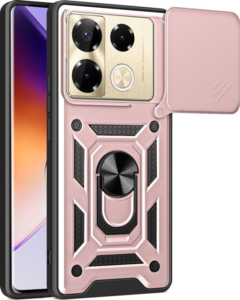 Hülle für Infinix Note 40 Pro 4G Magnetische Ring Ständer Halter Dia Kameraschutz TPU Bumper Silikon Schutzhülle Rosa