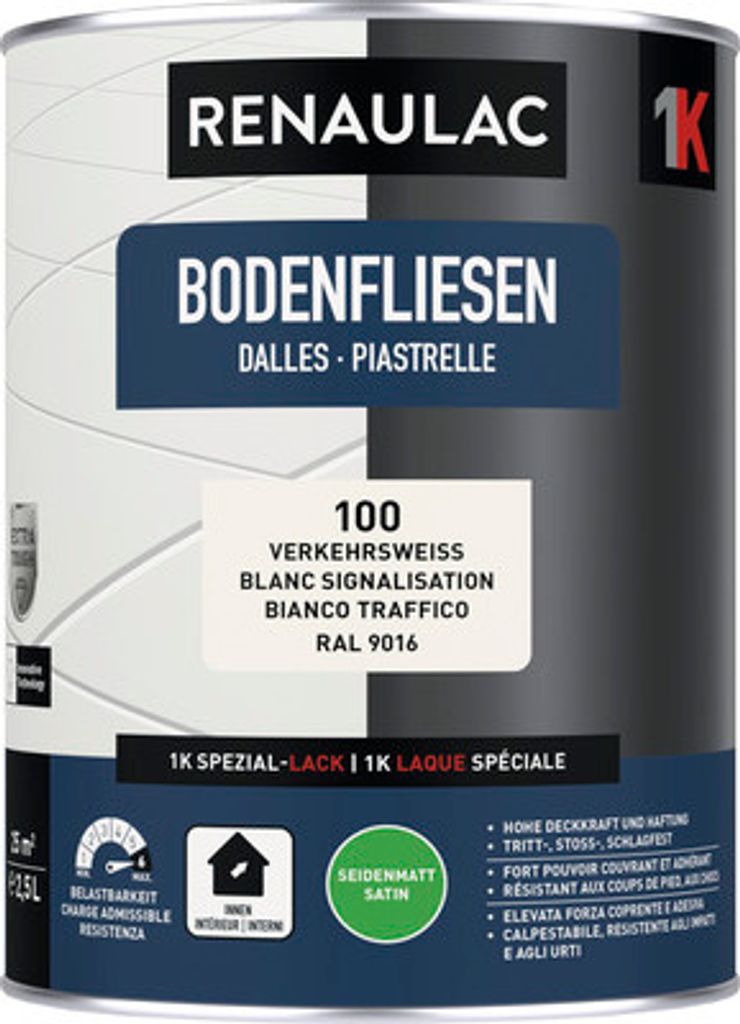 RENAULAC Bodenfliesenfarbe seidenmatt verkehrsweiss 2.5 l Produktbild 