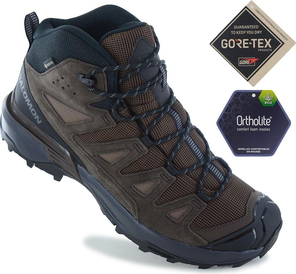 Salomon X ULTRA 360 Leather Mid GTX - GORE-TEX - Herren Wanderschuhe Trekking Stiefel Braun 475709 , EU 45 1/3 UK 10.5