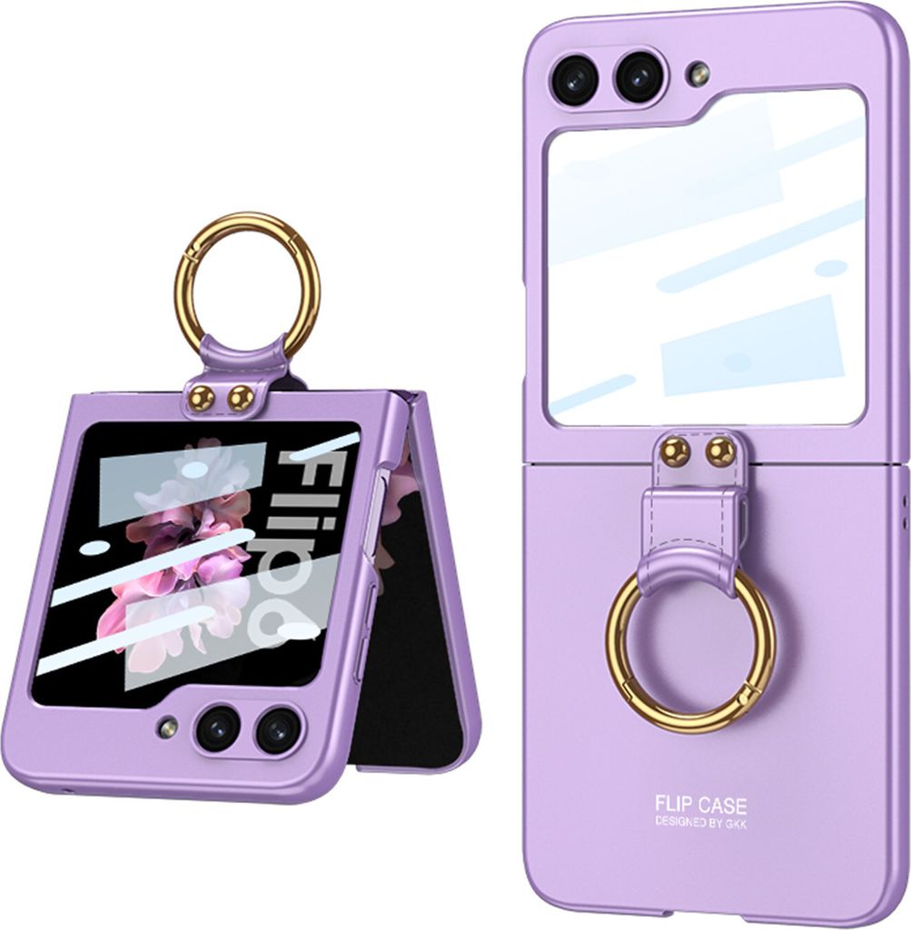 Hülle für Samsung Galaxy Z Flip 6 / Z Flip 7 FE Schlank Hart PC Matt Schutzhülle mit Frontdisplay Film und Ringhalter Lila