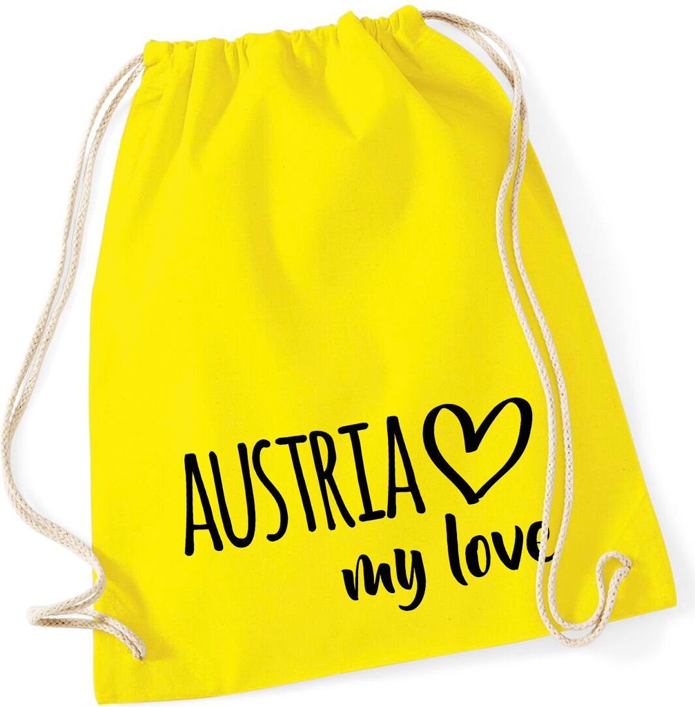 Huuraa Turnbeutel Austria my love 12 Liter Yellow Baumwolle Rucksack Geschenkidee