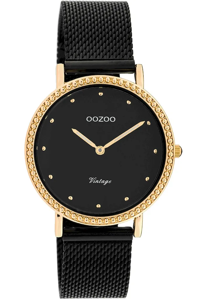 Oozoo Vintage C20059: Minimalismo in Nero e Oro Rosa 34mm